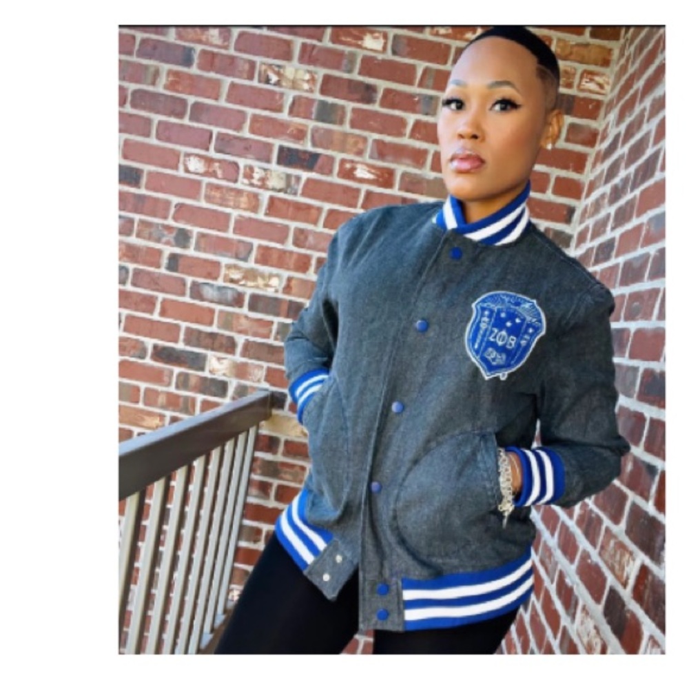 Zeta Phi Beta black Denim Bomber Jacket
